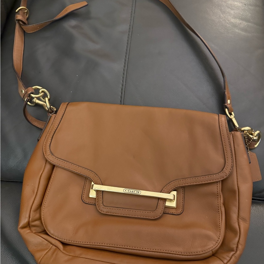 Coach Brown Leather Shoulder Bag with Gold Hardware
